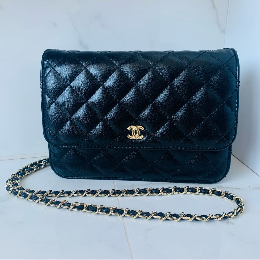 Chanel Classic WOC wallet on chain crossbody flap bag purse black gold hardware
